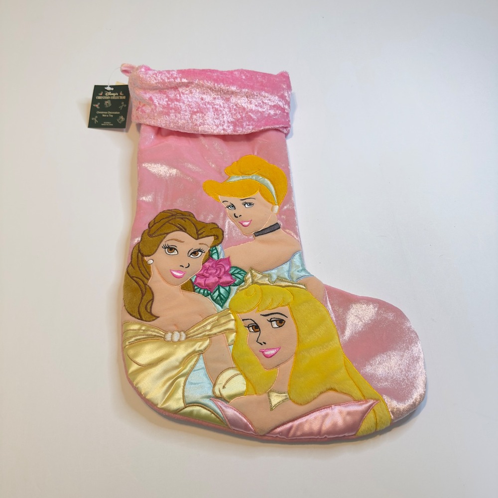 Disney Princess Christmas Stocking Pink Belle Cinderella Aurora Y2K OS NWT